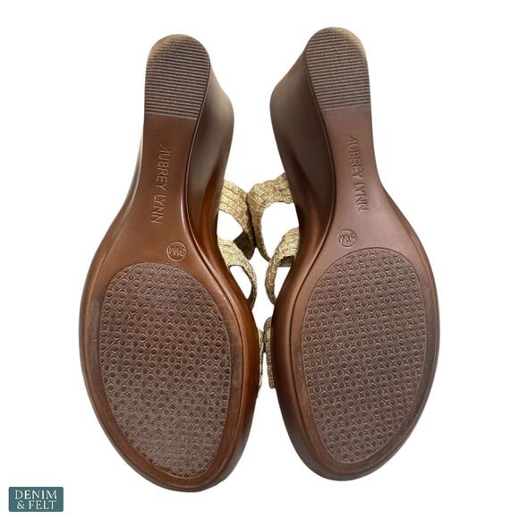 Aubrey Lynn Tan Woven Slide Sandals Rhinestone Straps Boho Luxe Resort 9.5 - Picture 8 of 10